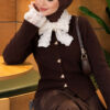 Knitted Cardigan with Front Lace and Tie Closure Brown