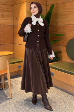 Alternative view of Knitted Cardigan with Front Lace and Tie Closure Brown