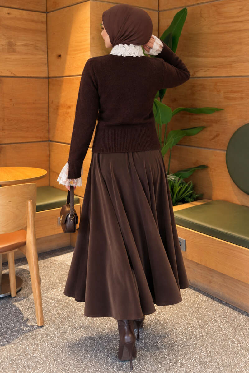 Knitted Cardigan with Front Lace and Tie Closure Brown – Bild 4