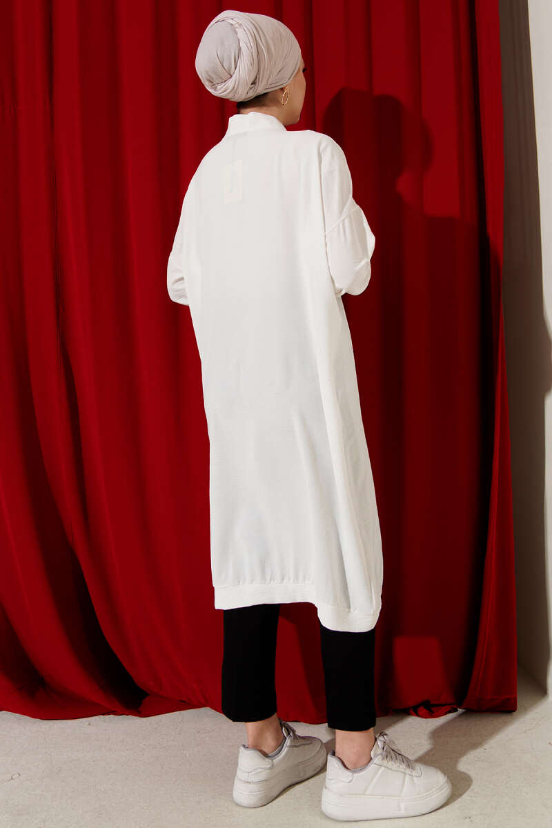 Front-Buttoned Long Cardigan in French Terry White - Imagen 3