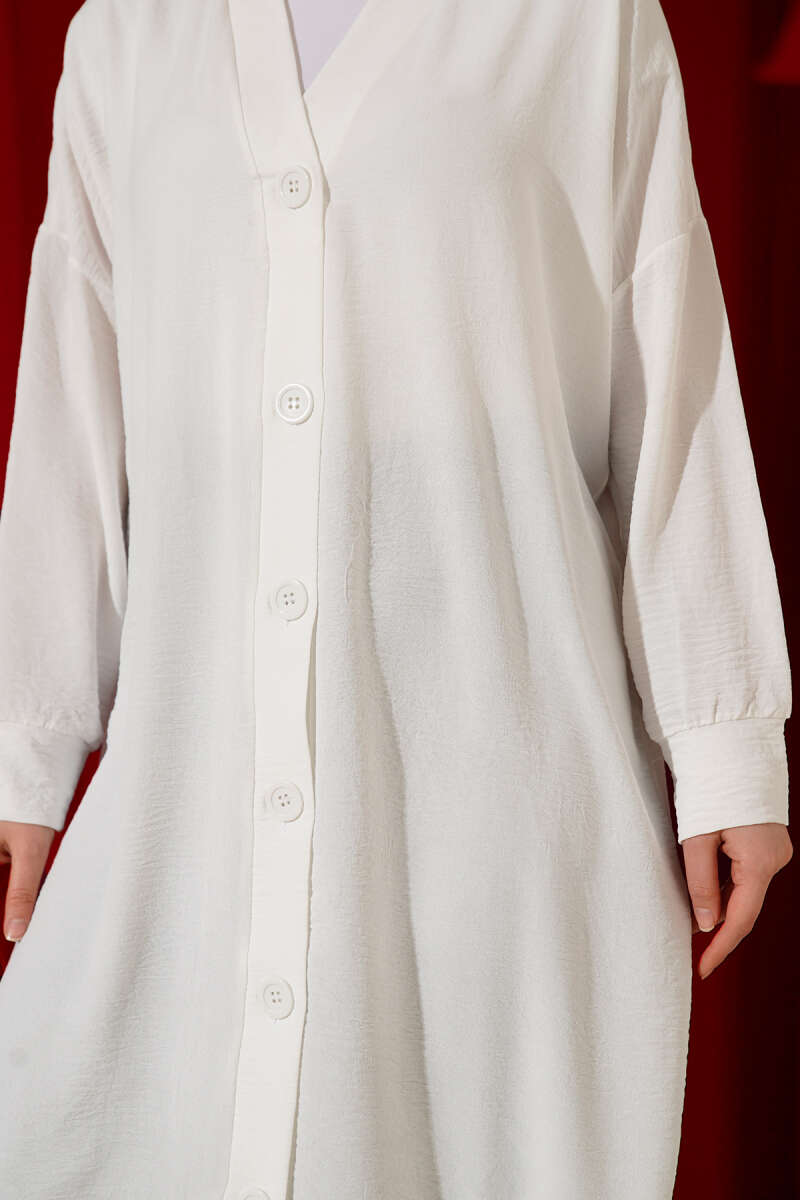 Front-Buttoned Long Cardigan in French Terry White - Imagen 4