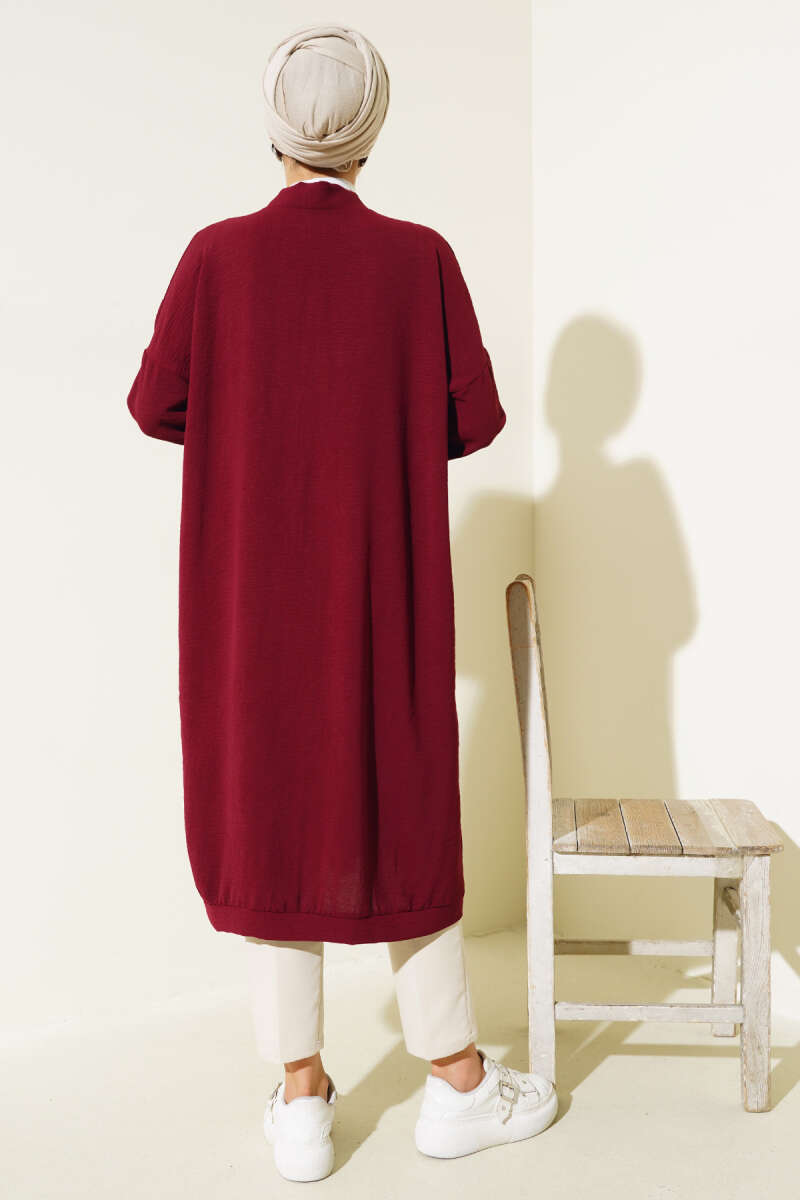 Front-Buttoned Long Cardigan in French Terry Burgundy - Imagen 3