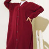 Front-Buttoned Long Cardigan in French Terry Burgundy - Imagen 2