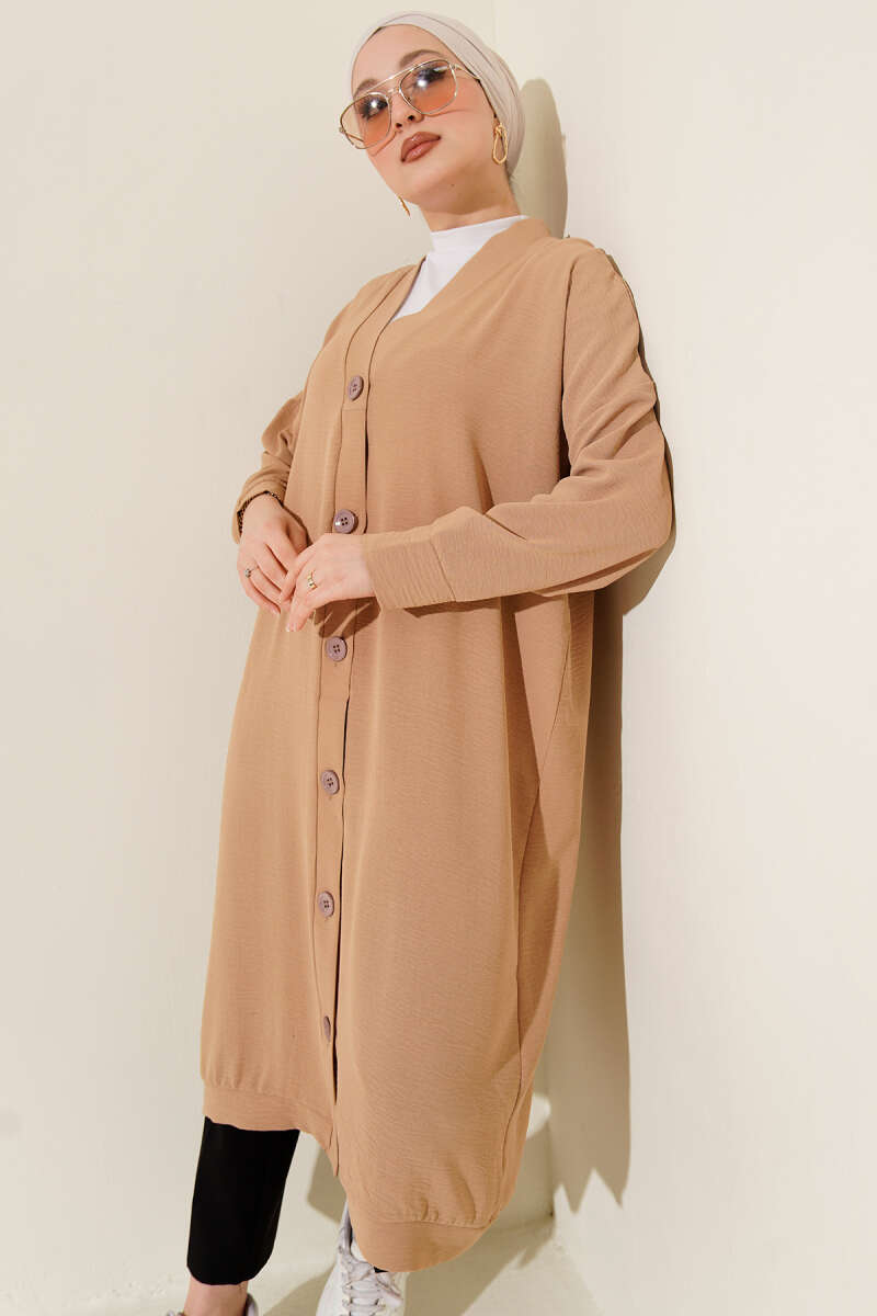 Front-Buttoned Long Cardigan in French Terry Bisque - Imagen 2