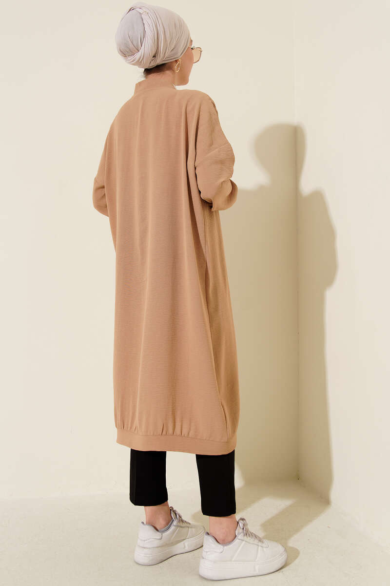 Front-Buttoned Long Cardigan in French Terry Bisque - Imagen 3