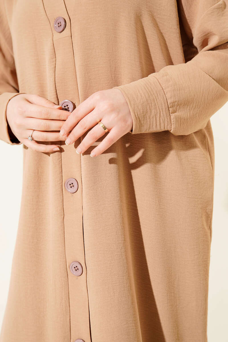 Front-Buttoned Long Cardigan in French Terry Bisque - Imagen 4