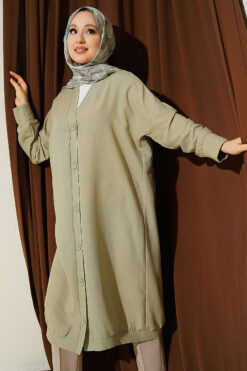 Alternative view of Front-Buttoned Long Cardigan in French Terry Hazel