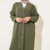 Front-Buttoned Long Cardigan in French Terry Khaki