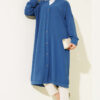 Front-Buttoned Long Cardigan in French Terry Indigo - Imagen 2