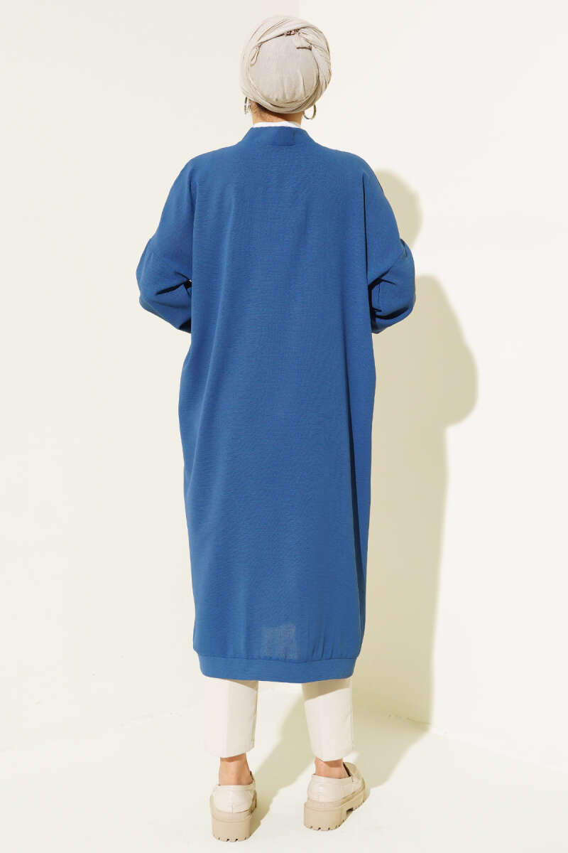 Front-Buttoned Long Cardigan in French Terry Indigo - Imagen 3