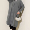 Front-Buttoned Long Cardigan in French Terry Slate Grey