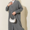Front-Buttoned Long Cardigan in French Terry Slate Grey - immagine 2
