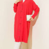 Front-Buttoned Long Cardigan in French Terry Red