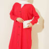 Front-Buttoned Long Cardigan in French Terry Red - immagine 2