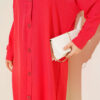 Front-Buttoned Long Cardigan in French Terry Red - immagine 4