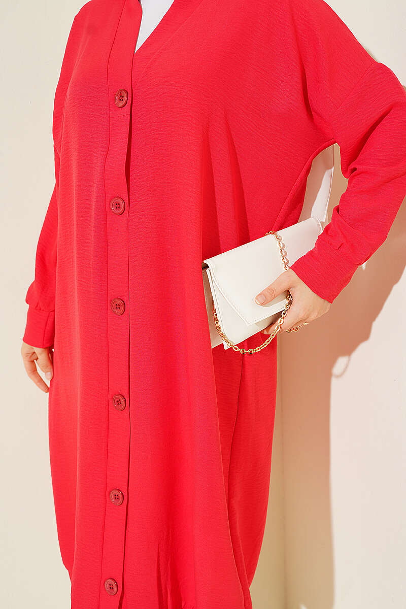 Front-Buttoned Long Cardigan in French Terry Red - immagine 4