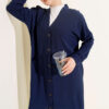 Front-Buttoned Long Cardigan in French Terry Navy Blue