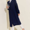 Front-Buttoned Long Cardigan in French Terry Navy Blue - immagine 2