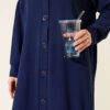 Front-Buttoned Long Cardigan in French Terry Navy Blue - immagine 4