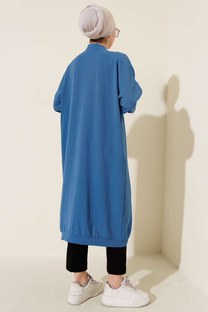 Front-Buttoned Long Cardigan in French Terry Blue - immagine 3
