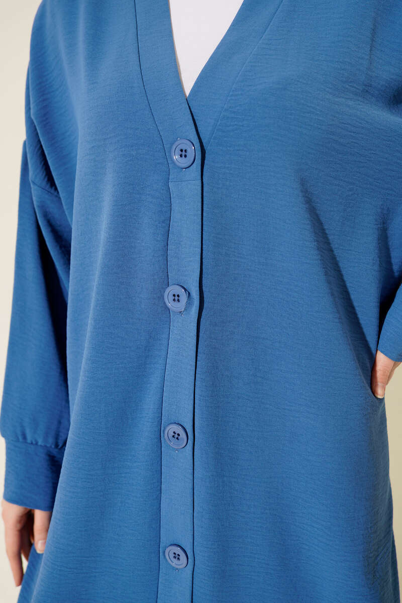 Front-Buttoned Long Cardigan in French Terry Blue - immagine 4
