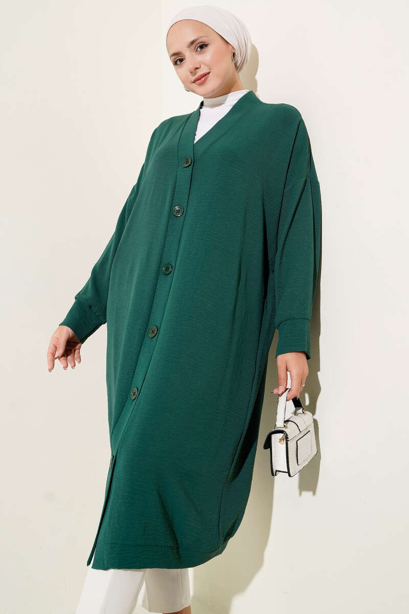 Front-Buttoned Long Cardigan in French Terry Persian Rose