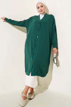 Alternative view of Front-Buttoned Long Cardigan in French Terry Persian Rose