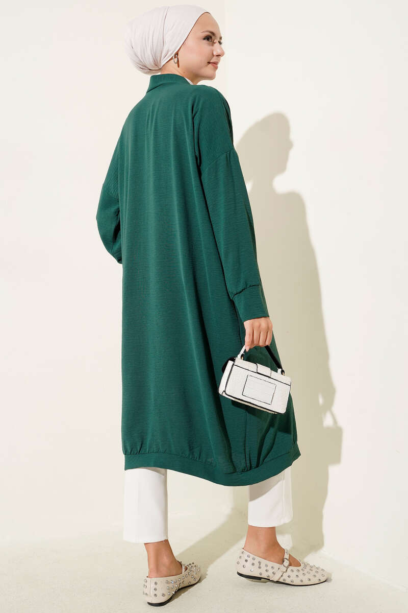 Front-Buttoned Long Cardigan in French Terry Persian Rose - Imagen 3