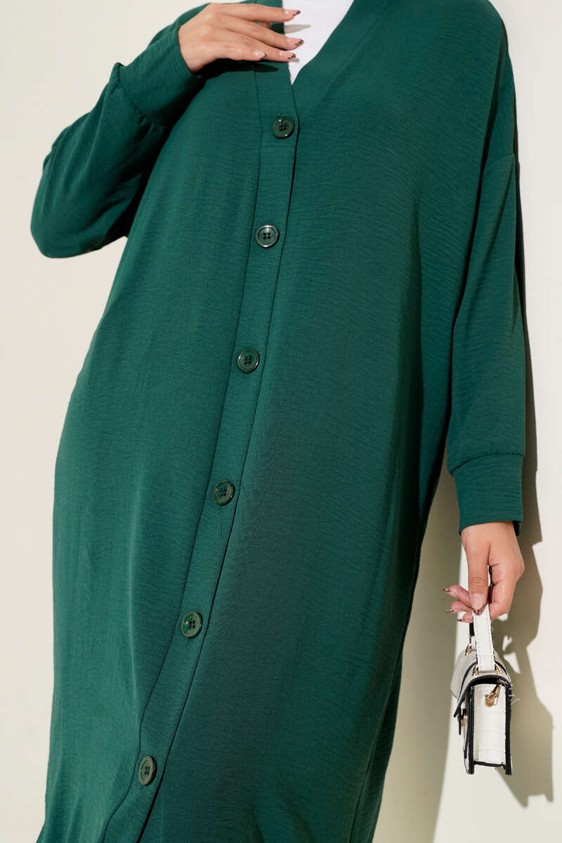 Front-Buttoned Long Cardigan in French Terry Persian Rose - Imagen 4