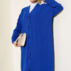 Front-Buttoned Long Cardigan in French Terry Saxon Blue