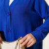 Front-Buttoned Long Cardigan in French Terry Saxon Blue - Imagen 4