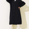 Front-Buttoned Long Cardigan in French Terry Black