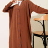 Front-Buttoned Long Cardigan in French Terry Tan - Imagen 2