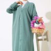 Front-Buttoned Long Cardigan in French Terry Turquoise