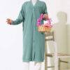 Front-Buttoned Long Cardigan in French Terry Turquoise - immagine 2