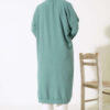 Front-Buttoned Long Cardigan in French Terry Turquoise - immagine 3
