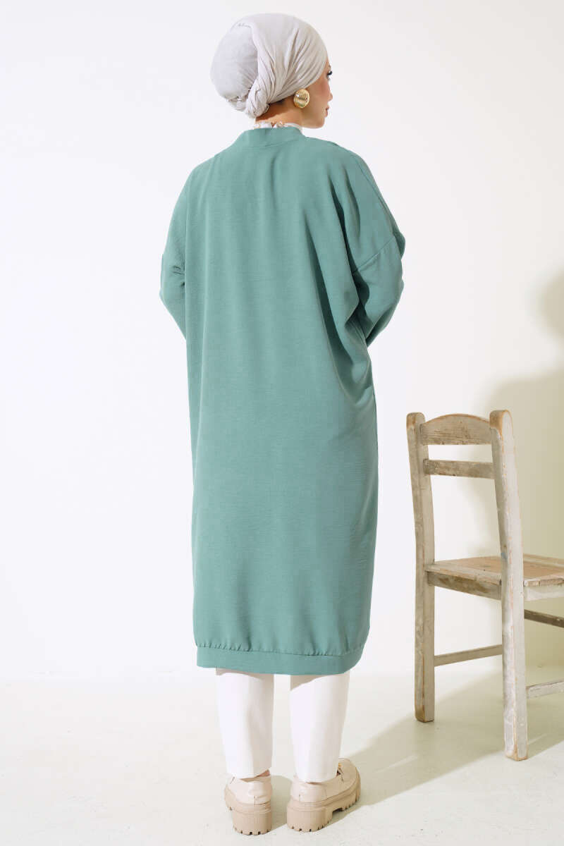 Front-Buttoned Long Cardigan in French Terry Turquoise - immagine 3