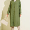 Front-Buttoned Long Cardigan in French Terry Green