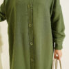 Front-Buttoned Long Cardigan in French Terry Green – Bild 4
