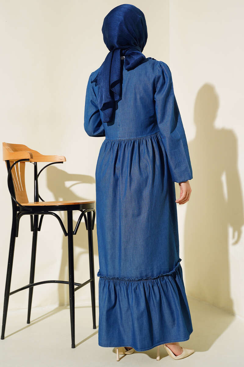 Ruffled Front Denim Dress Denim - immagine 3