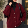 Knitted Patterned Buttoned Cardigan Grey