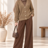 Knitted Patterned Buttoned Cardigan Camel – Bild 2