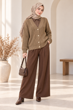 Alternative view of Knitted Patterned Buttoned Cardigan Camel