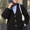 Knitted Patterned Buttoned Cardigan Black