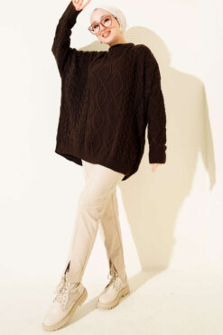 Alternative view of Knitted French terry sweater Dark Brown