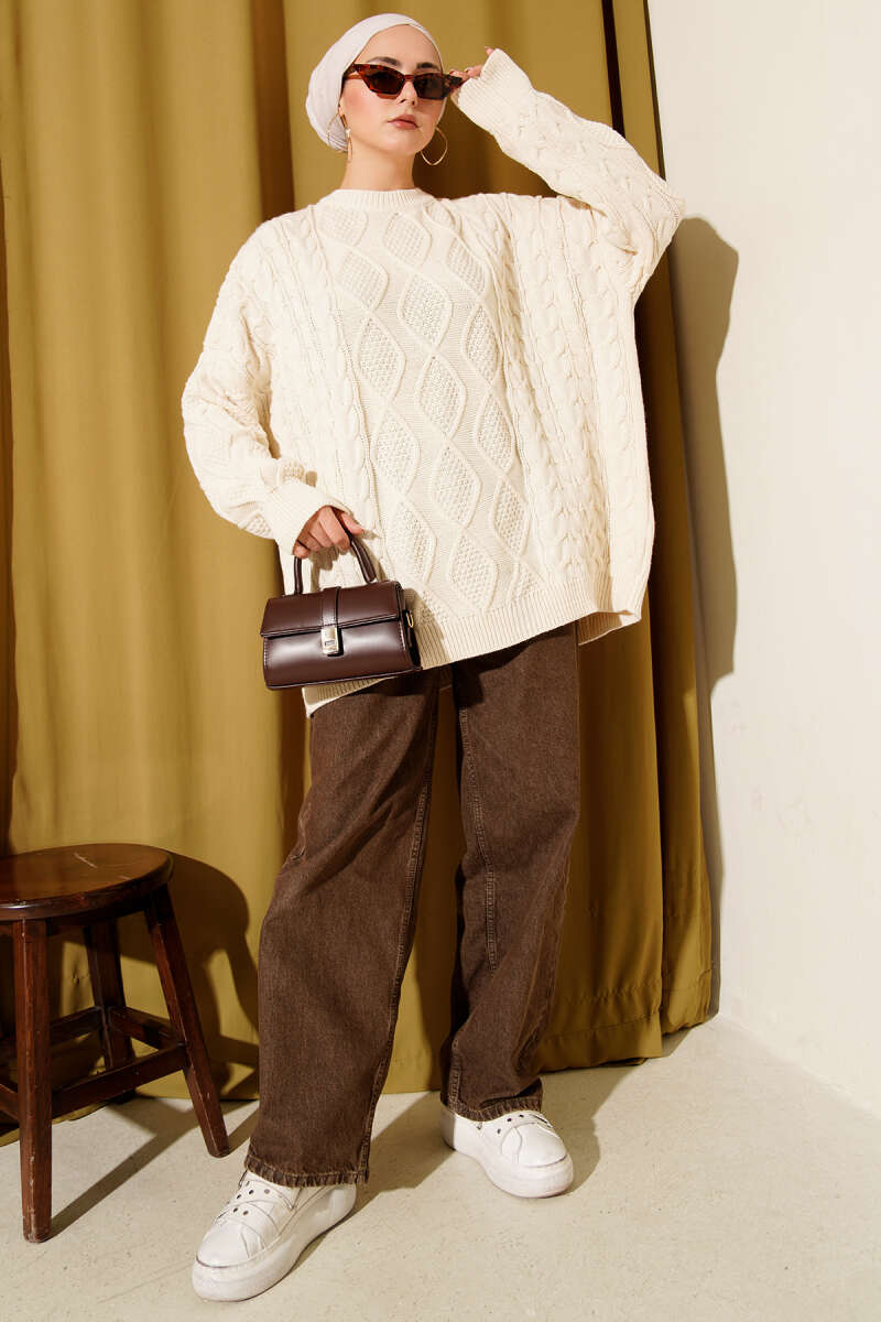 Knitted French terry sweater Beige - immagine 2