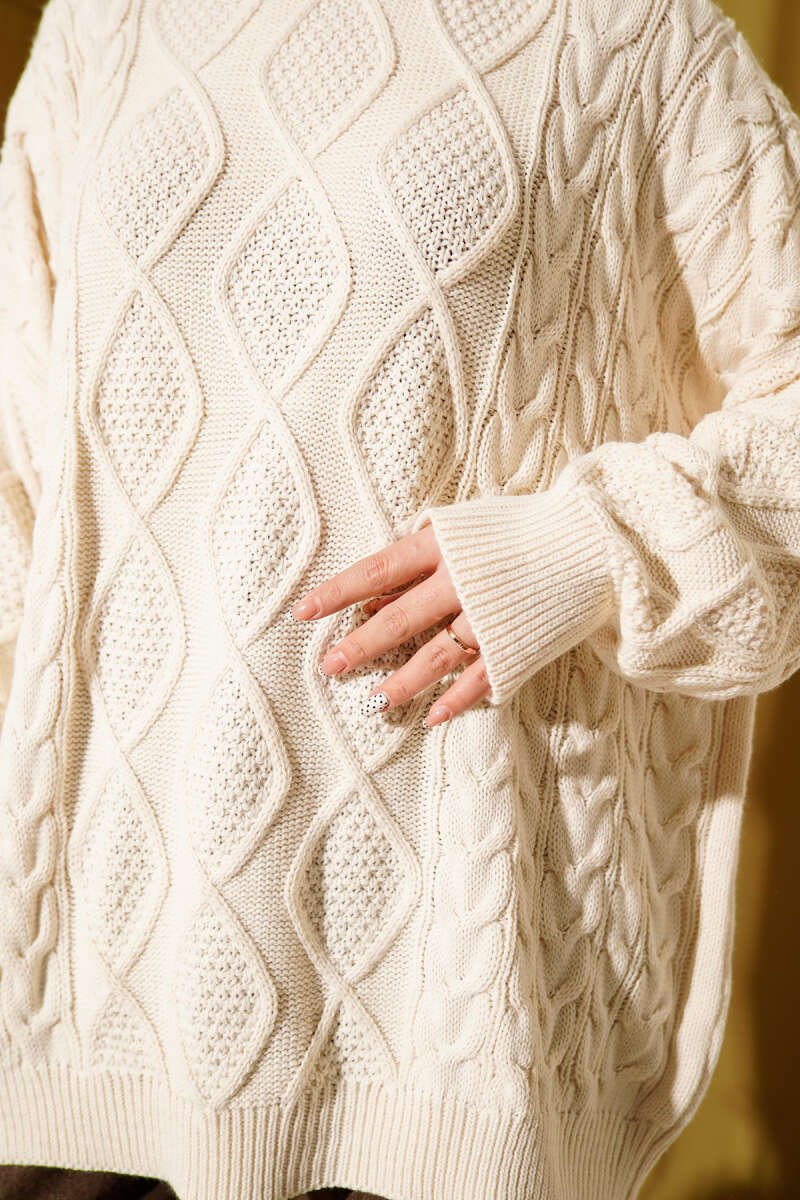 Knitted French terry sweater Beige - immagine 4