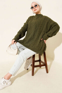 Alternative view of Knitted French terry sweater Khaki