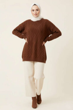 Alternative view of Knitted French terry sweater Brown