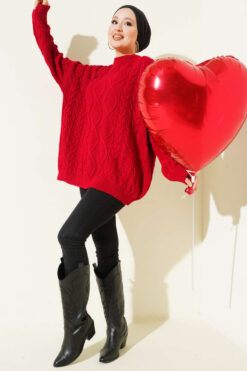 Alternative view of Knitted French terry sweater Red
